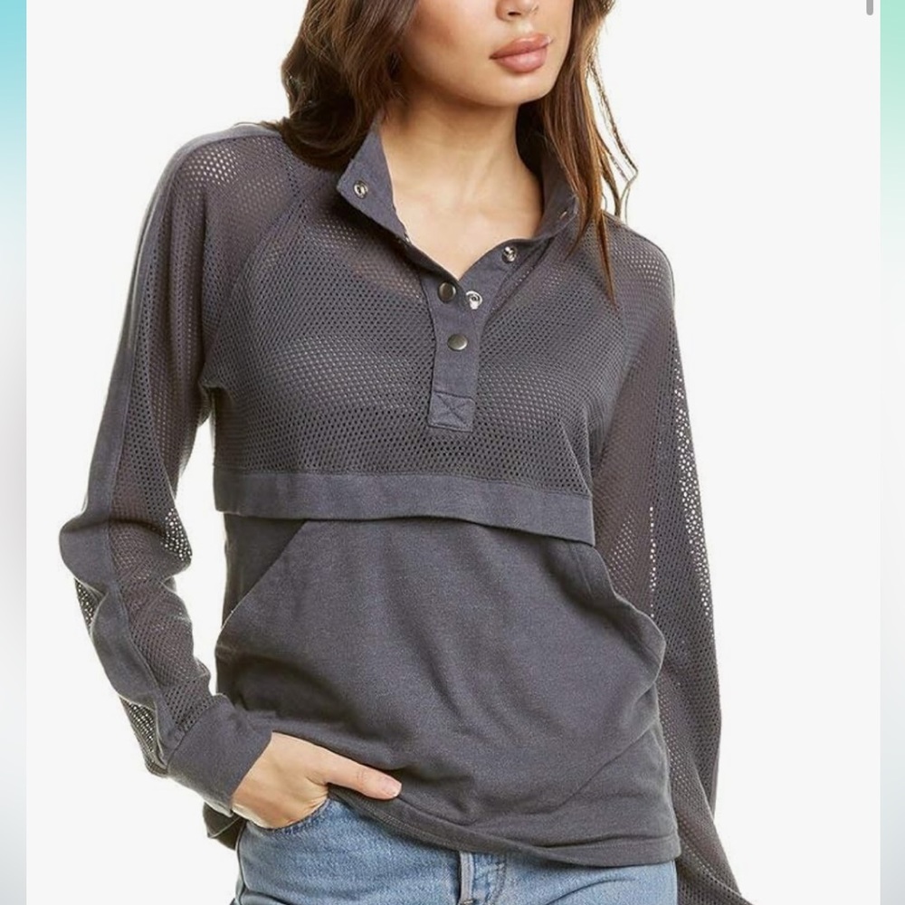 Monrow Mesh Snap Pullover